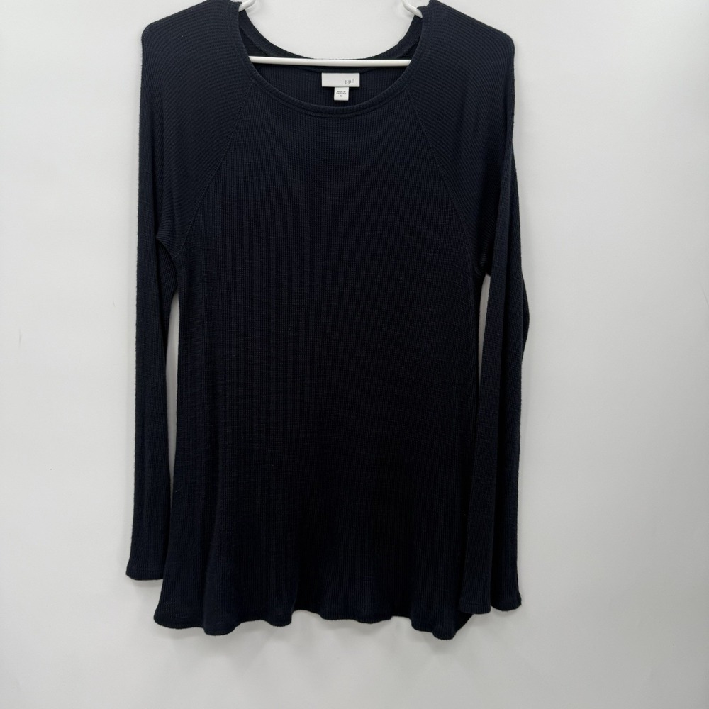 J. Jill Small Tunic Top Womens Navy Blue Waffle Knit Long Sleeve Scoop‎ Neck